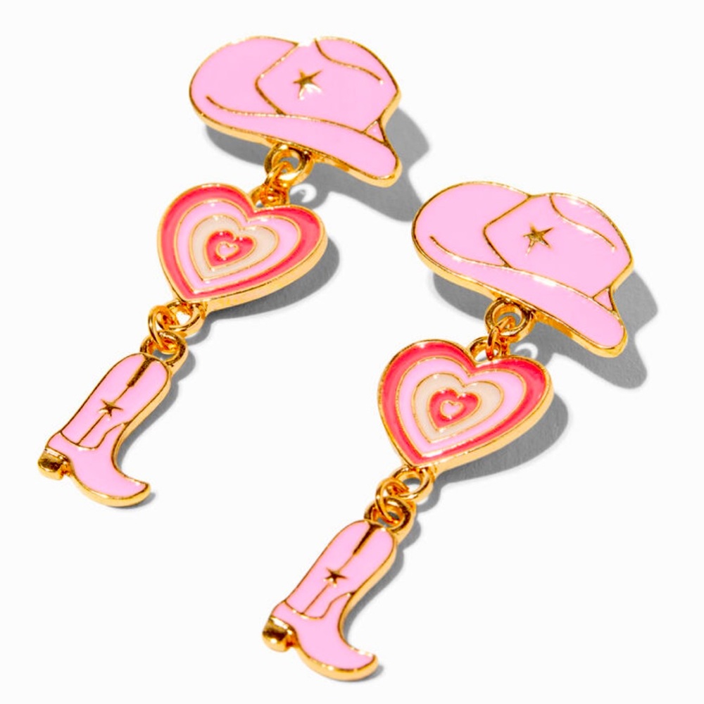 Pink Cowboy Hat & Boot Linear 2" Drop Earrings - NWT
